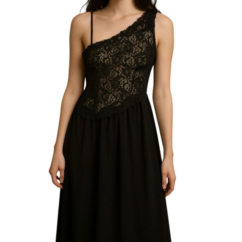 Vintage Black Whimsigoth Dark Fairy Grunge Sexy Chemise Slip Dress Size M Lace